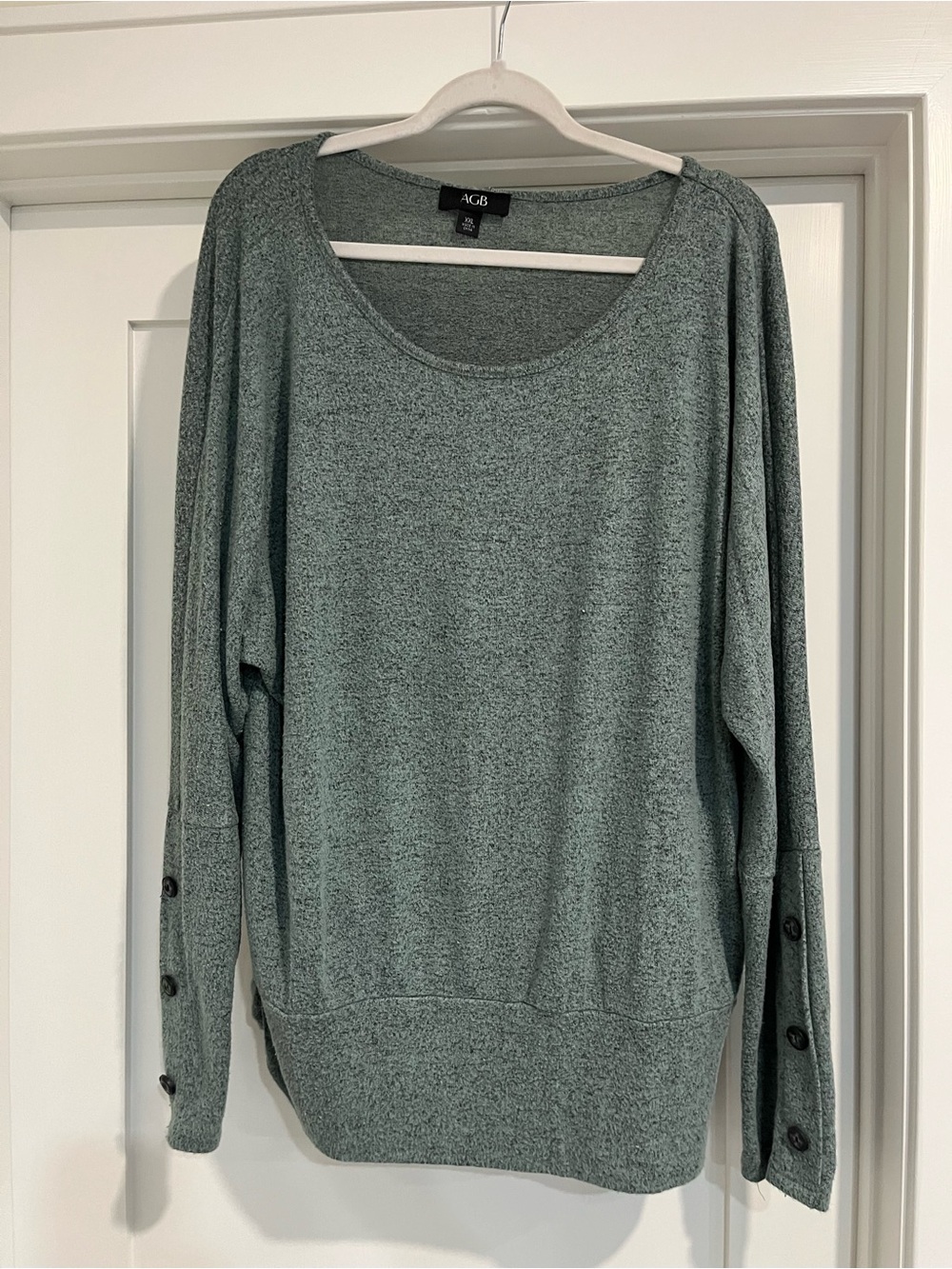 AGB Sage Scoop Neck Sweater with Sleeve Buttons